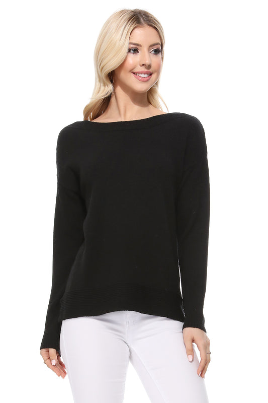 Silky Soft Rayon Stretch Boat Neck Sweater Top MK8140 (S-L)
