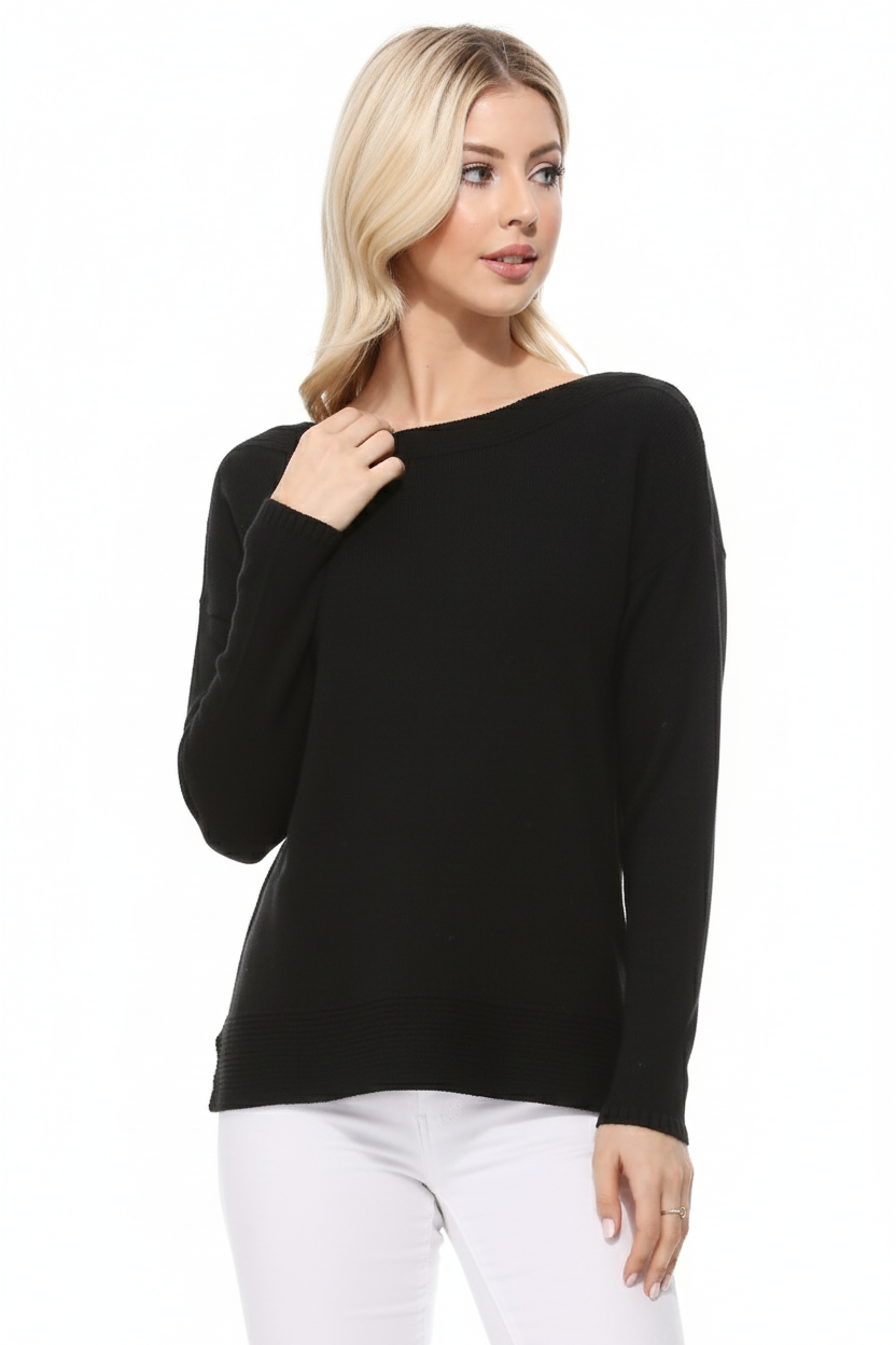 Silky Soft Rayon Stretch Boat Neck Sweater Top MK8140 (S-L)