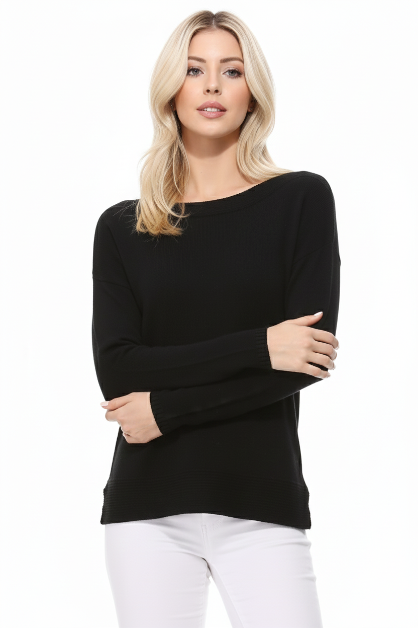Silky Soft Rayon Stretch Boat Neck Sweater Top MK8140 (S-L)