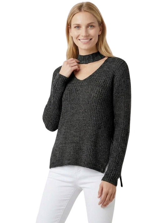 V-Neck Choker Style Side Slit Casual Knit Pullover Sweater MK8143 (S-L)
