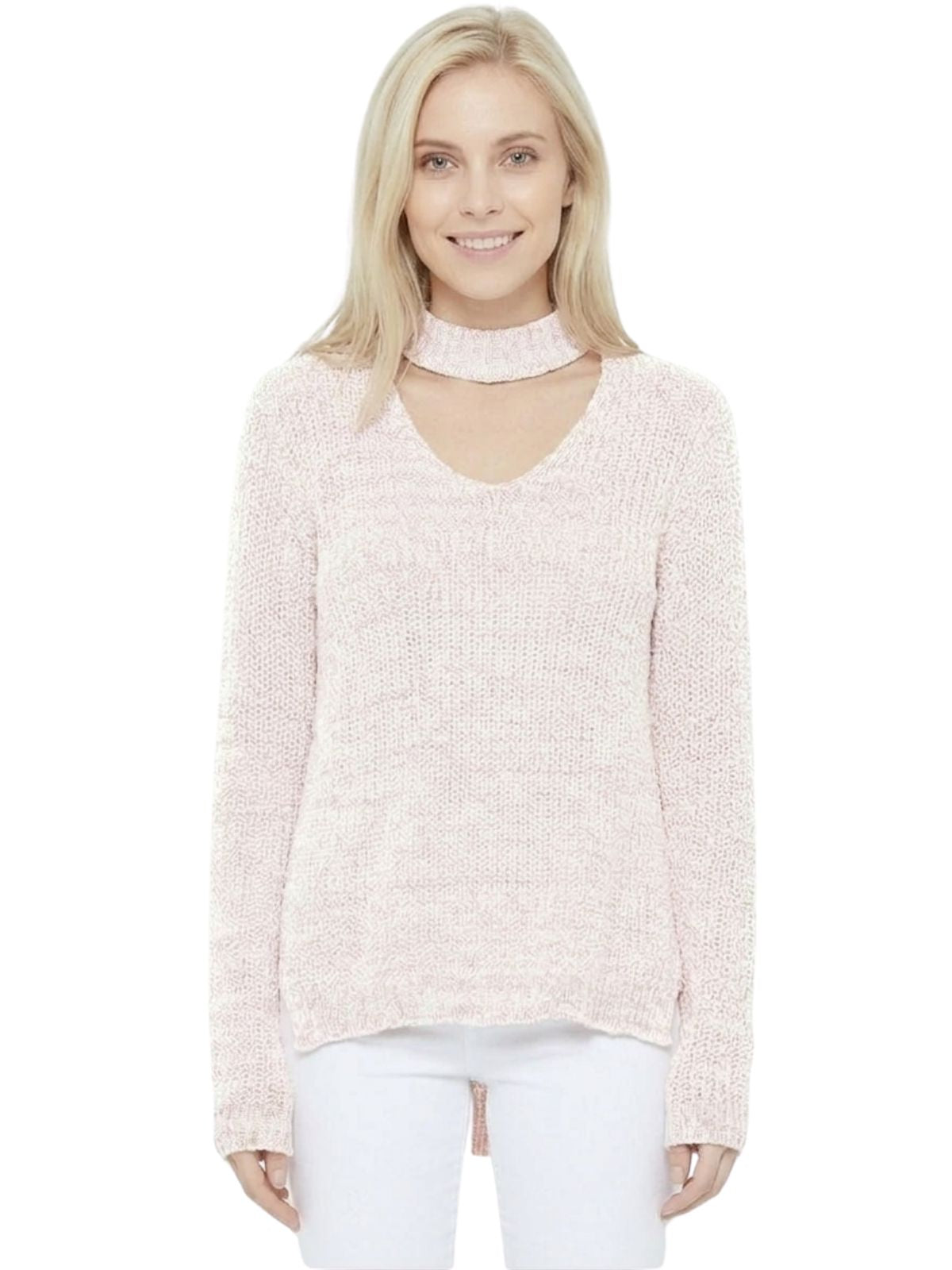 V-Neck Choker Style Side Slit Casual Knit Pullover Sweater MK8143 (S-L)