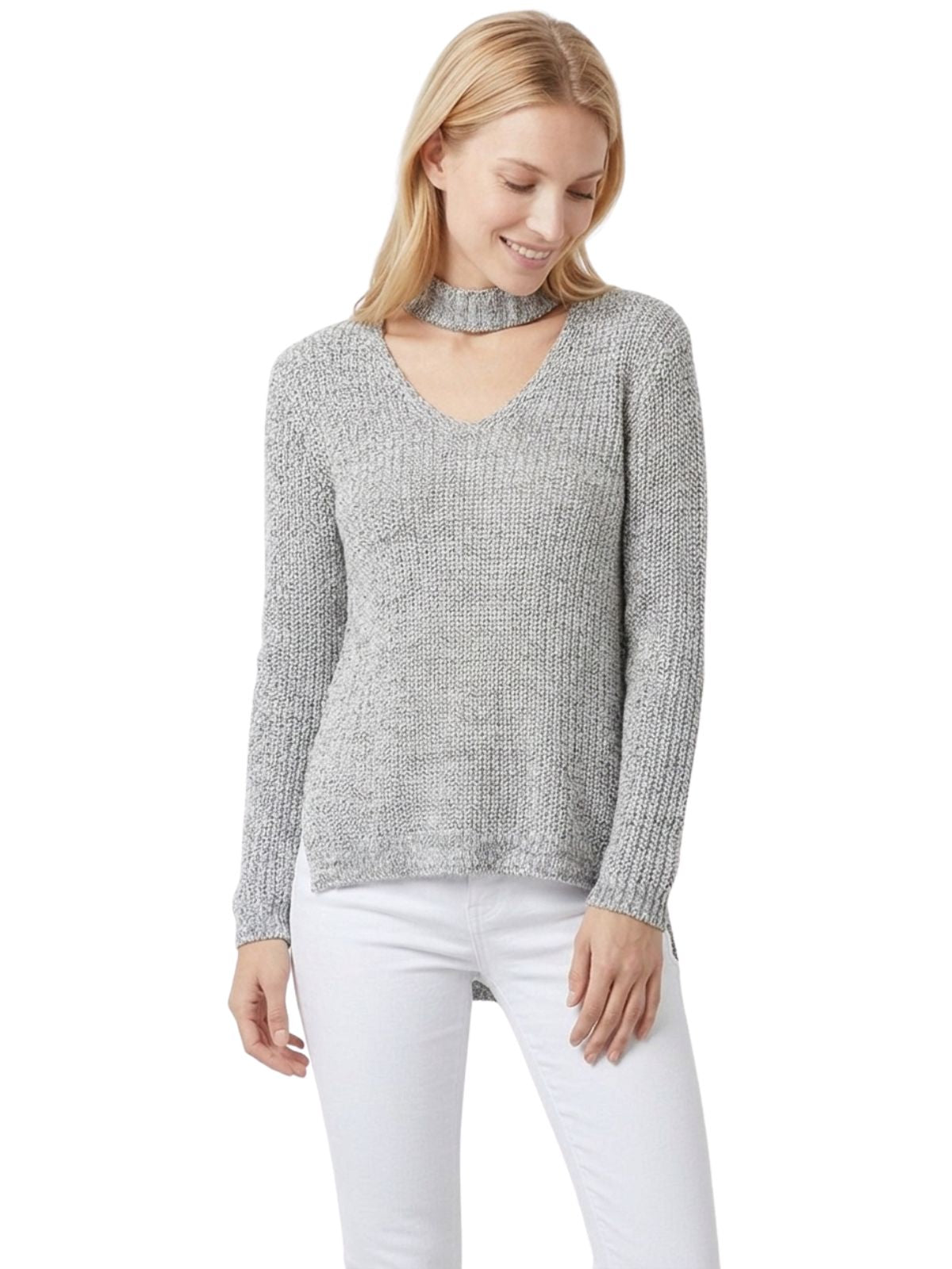 V-Neck Choker Style Side Slit Casual Knit Pullover Sweater MK8143 (S-L)
