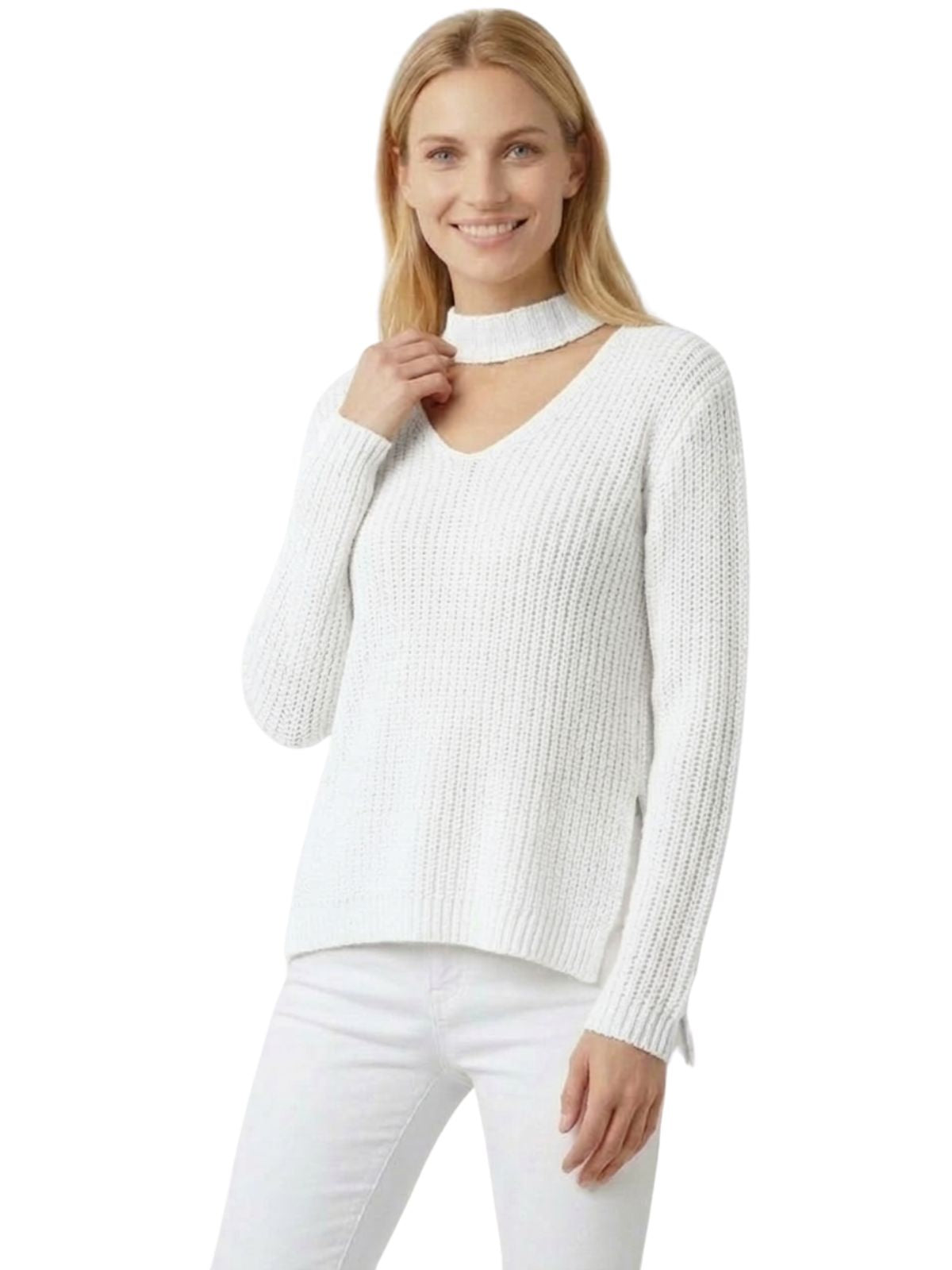 V-Neck Choker Style Side Slit Casual Knit Pullover Sweater MK8143 (S-L)