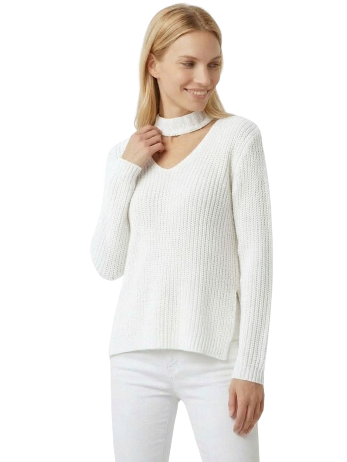 V-Neck Choker Style Side Slit Casual Knit Pullover Sweater MK8143 (S-L)