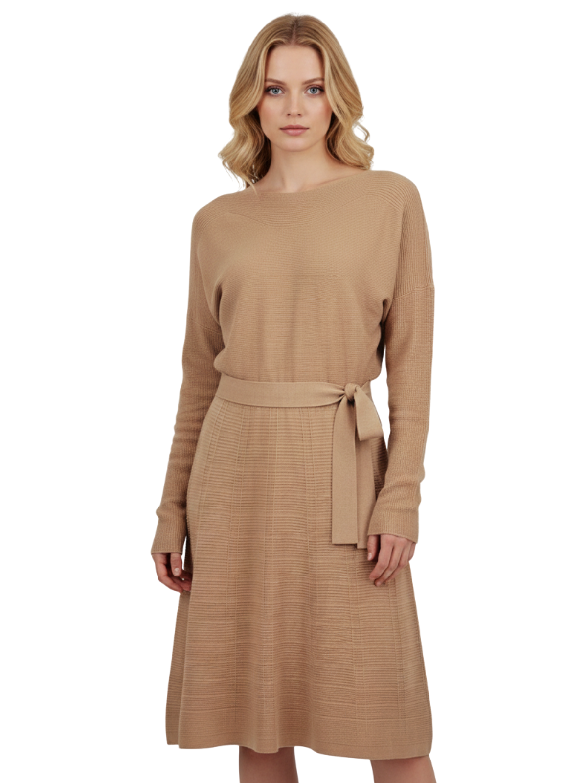 Loose Fit Rip Neck Flared Sweater Knitted Dress MK8161 (S-L)