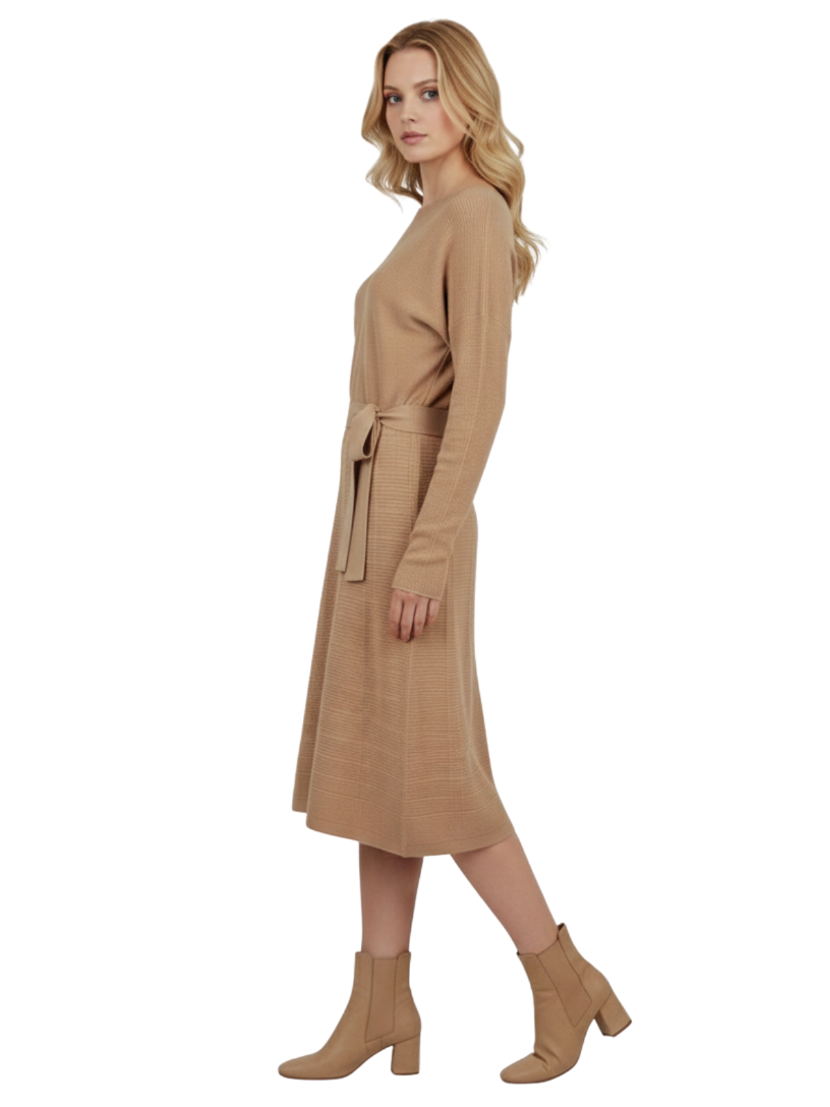 Loose Fit Rip Neck Flared Sweater Knitted Dress MK8161 (S-L)