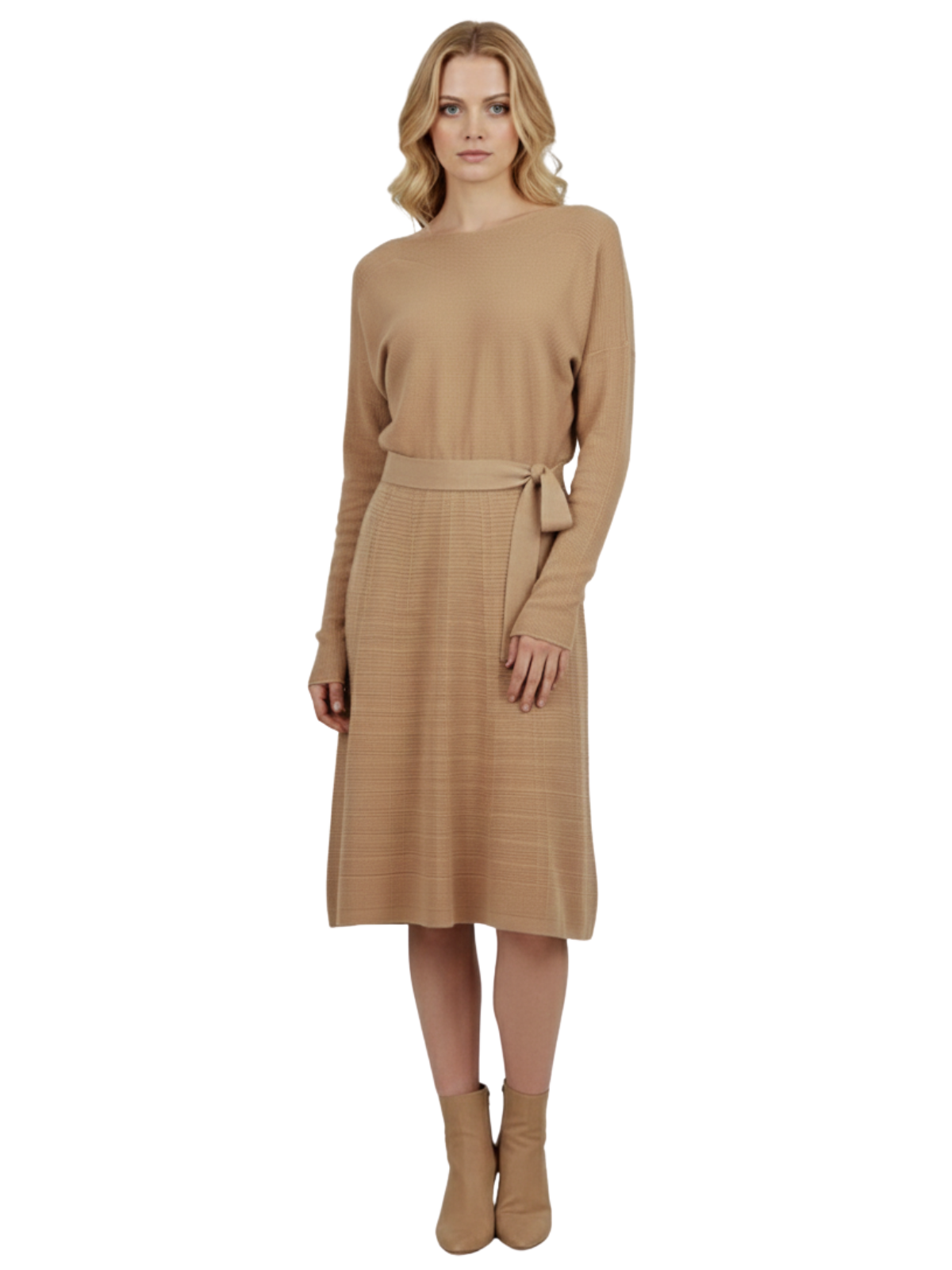 Loose Fit Rip Neck Flared Sweater Knitted Dress MK8161 (S-L)