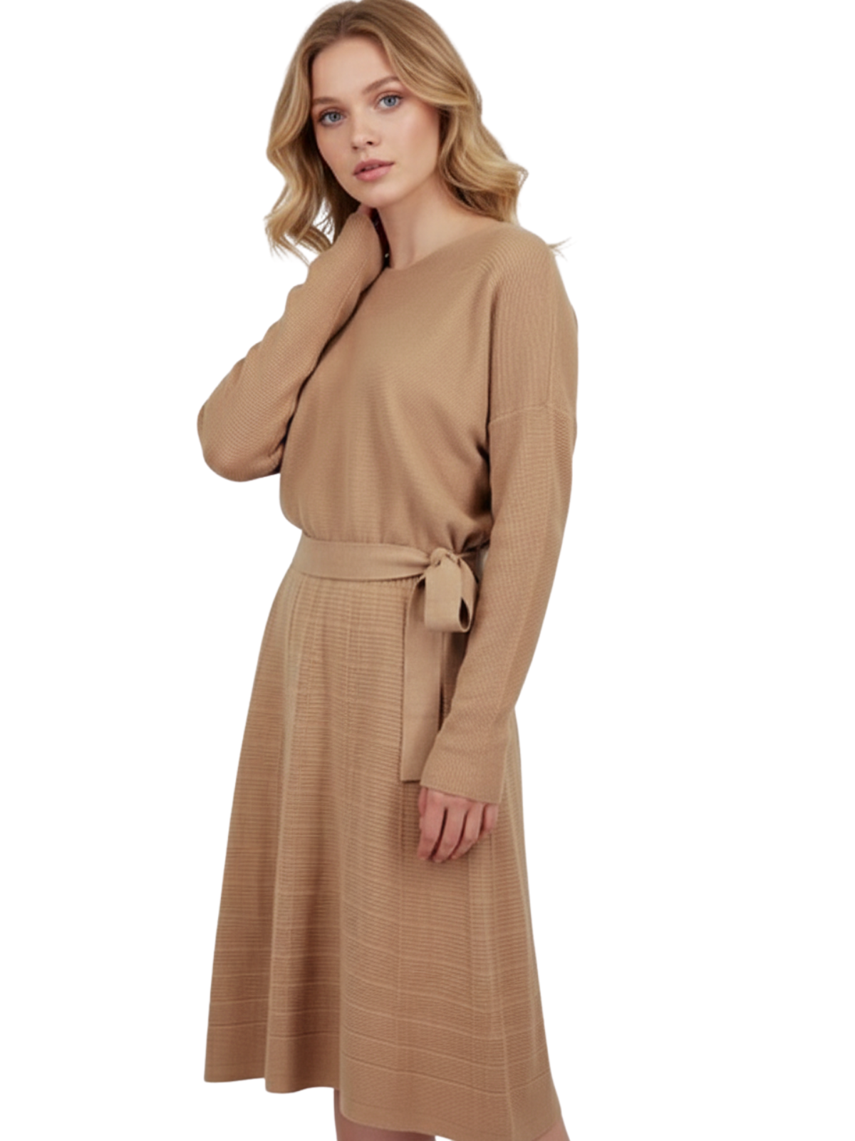 Loose Fit Rip Neck Flared Sweater Knitted Dress MK8161 (S-L)