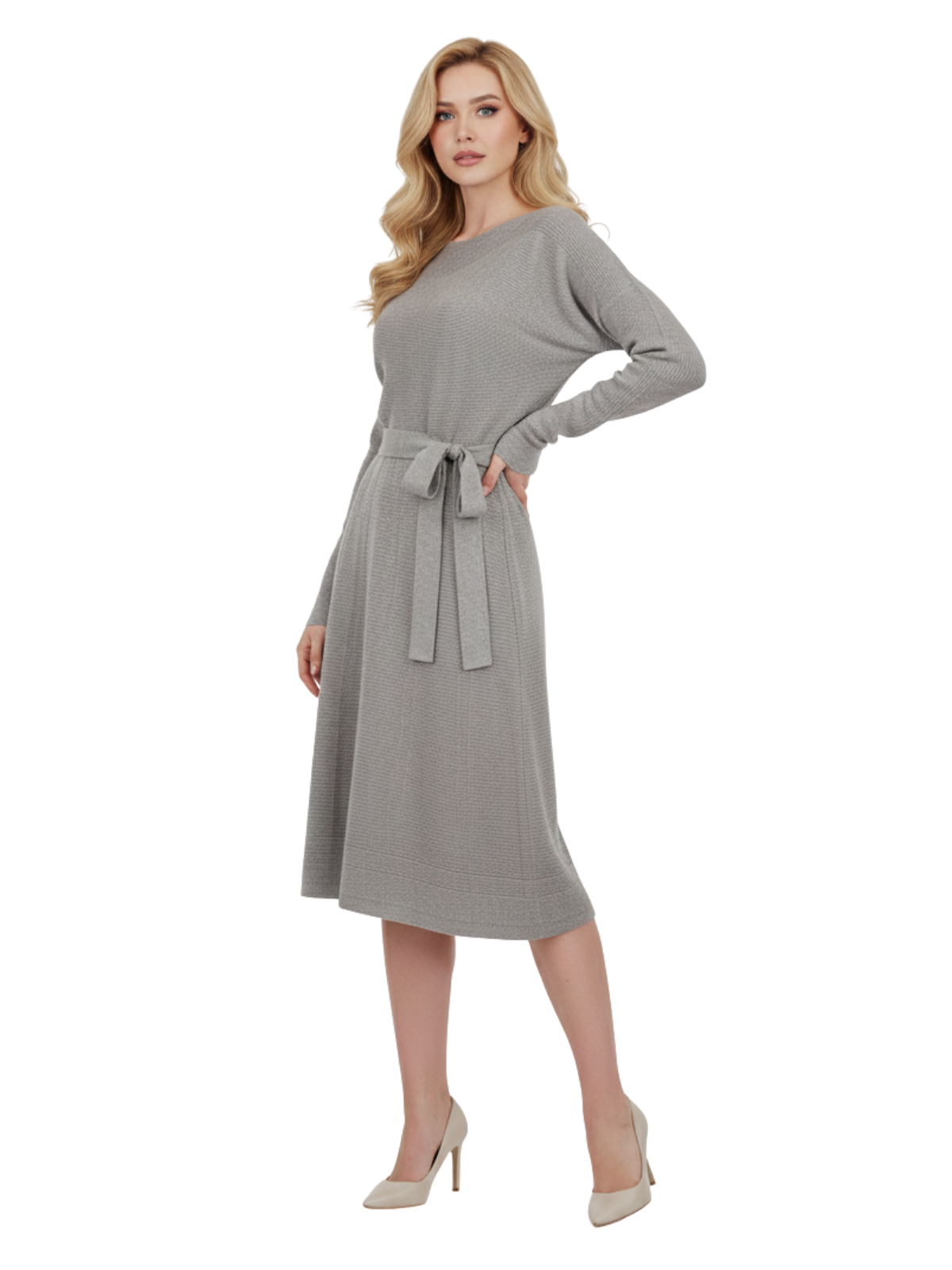 Loose Fit Rip Neck Flared Sweater Knitted Dress MK8161 (S-L)