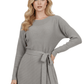Loose Fit Rip Neck Flared Sweater Knitted Dress MK8161 (S-L)