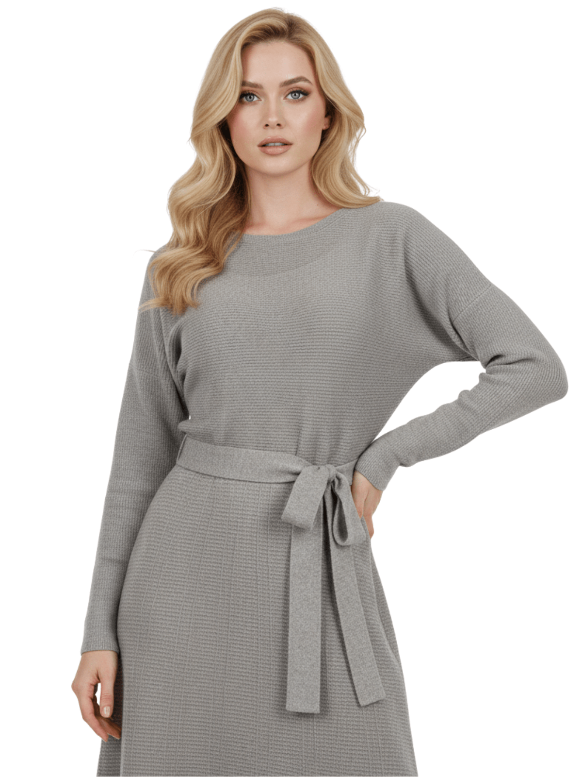 Loose Fit Rip Neck Flared Sweater Knitted Dress MK8161 (S-L)