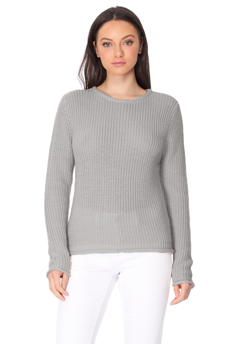 Crewneck Waffle Knit Long Sleeve Thin Pullover Sweater MK8176 (S-L)