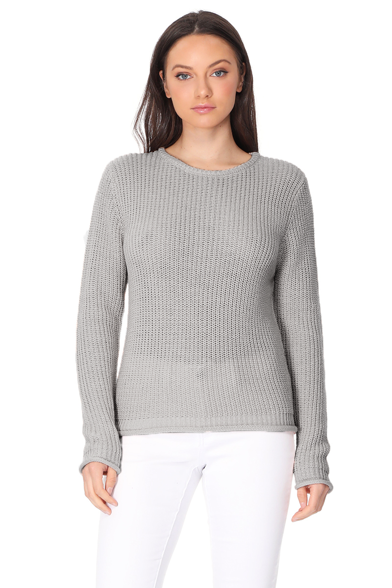 Crewneck Waffle Knit Long Sleeve Thin Pullover Sweater MK8176 (S-L)