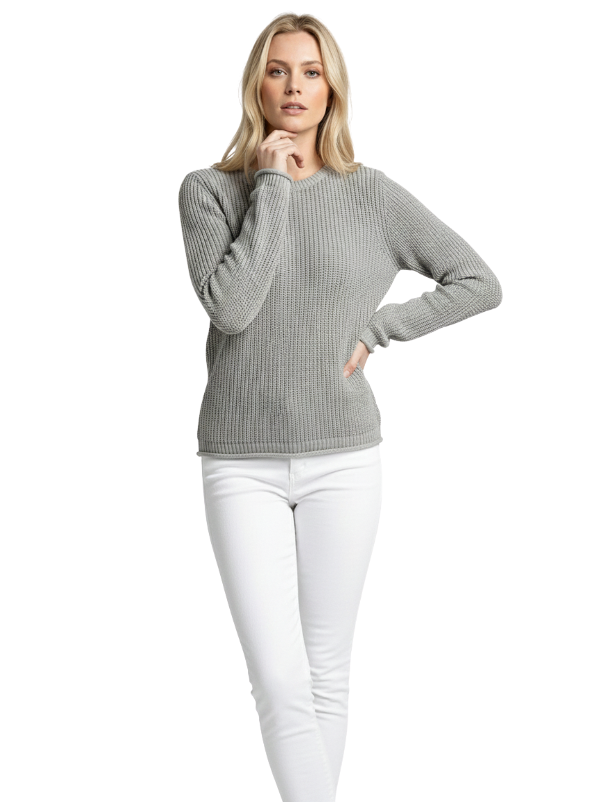Crewneck Waffle Knit Long Sleeve Thin Pullover Sweater MK8176 (S-L)