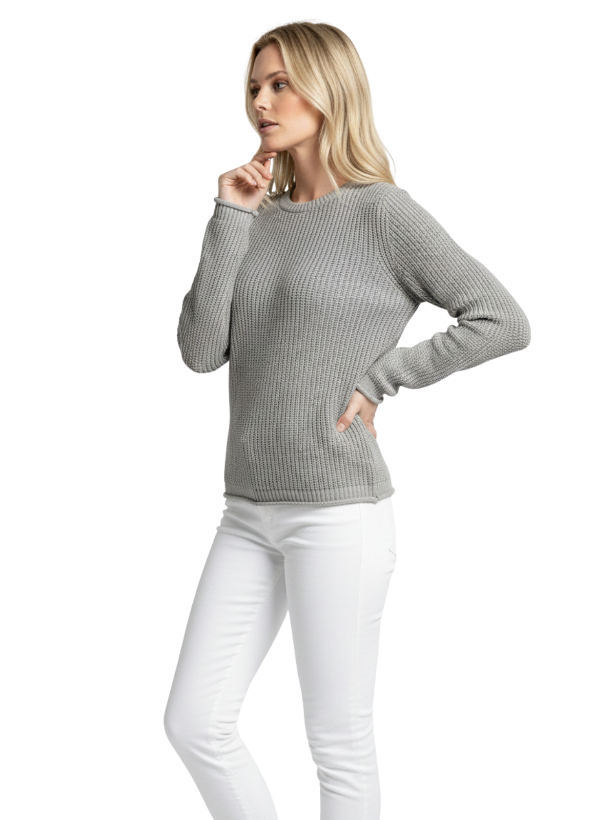Crewneck Waffle Knit Long Sleeve Thin Pullover Sweater MK8176 (S-L)