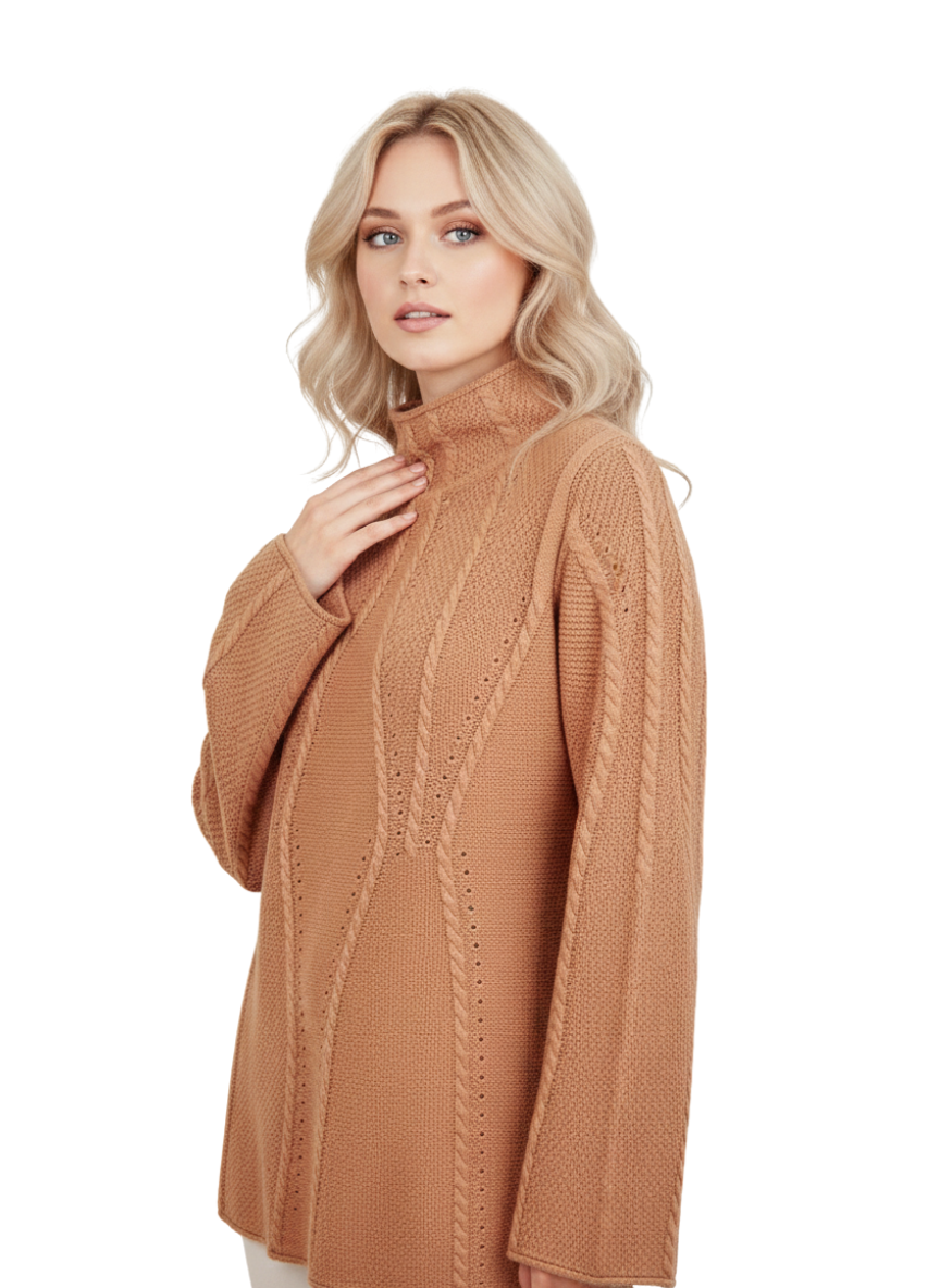Mock Neck Cable Knitted Tunic Pullover Sweater MK8188 (S-L)