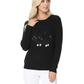 Crewneck Black Cat Applique Embroidery Knit Pullover Sweater MK8207 (S-L)