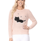 Crewneck Black Cat Applique Embroidery Knit Pullover Sweater MK8207 (S-L)