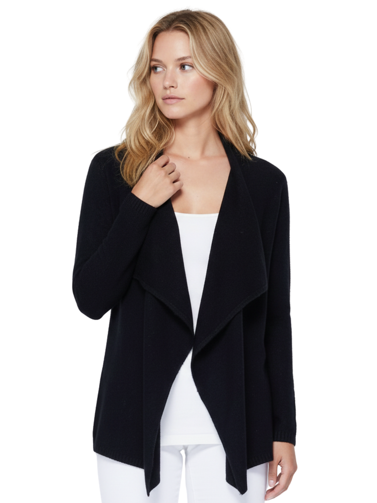 Long Sleeve Open Front Draped Stylish Cape Sweater Cardigan MK8218 (S-L)