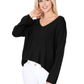 Wide V-Neck Oversized Sweater Top with Side Slit MK8219 (S-L)