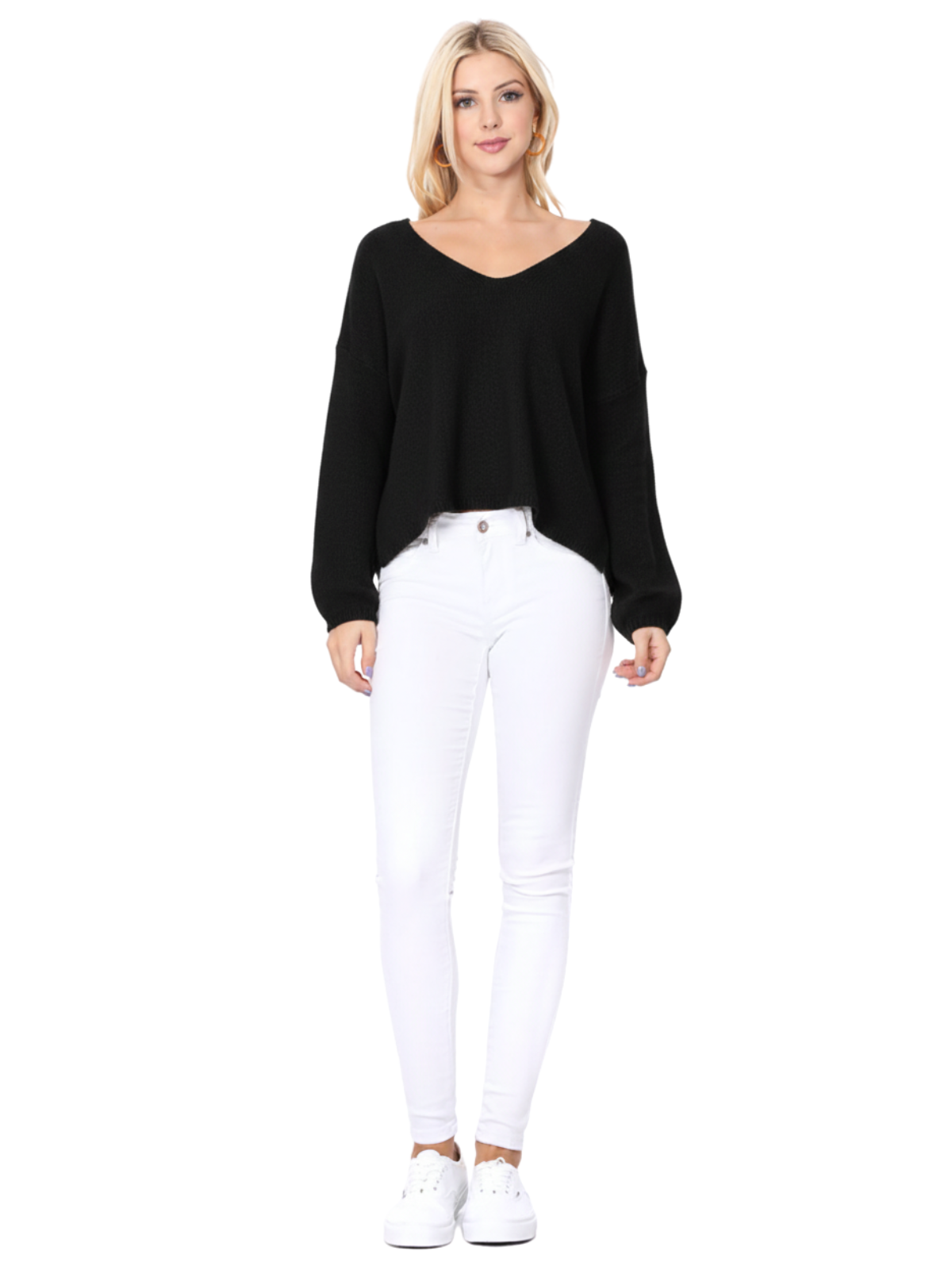 Wide V-Neck Oversized Sweater Top with Side Slit MK8219 (S-L)