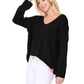 Wide V-Neck Oversized Sweater Top with Side Slit MK8219 (S-L)
