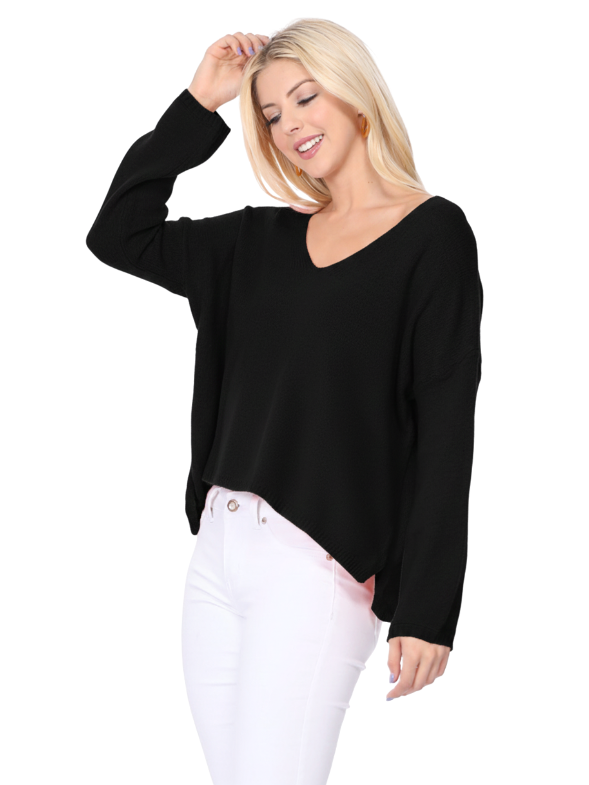 Wide V-Neck Oversized Sweater Top with Side Slit MK8219 (S-L)