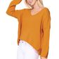 Wide V-Neck Oversized Sweater Top with Side Slit MK8219 (S-L)