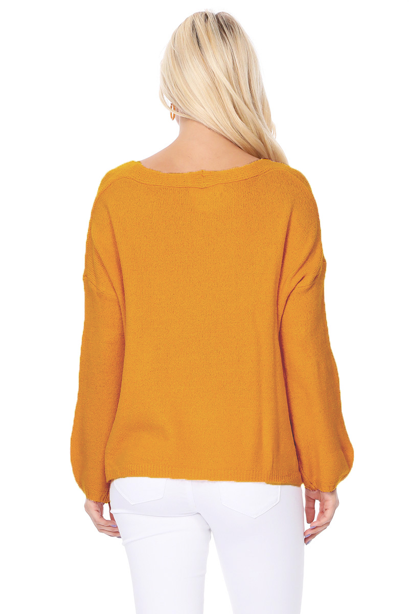 Wide V-Neck Oversized Sweater Top with Side Slit MK8219 (S-L)