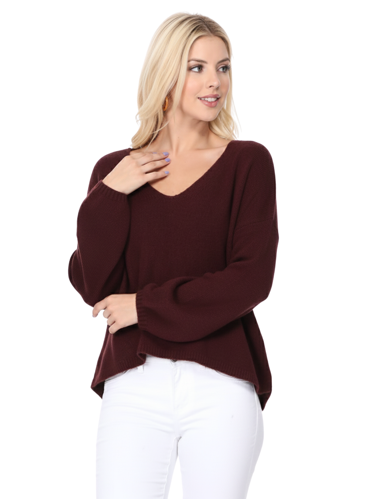 Wide V-Neck Oversized Sweater Top with Side Slit MK8219 (S-L)