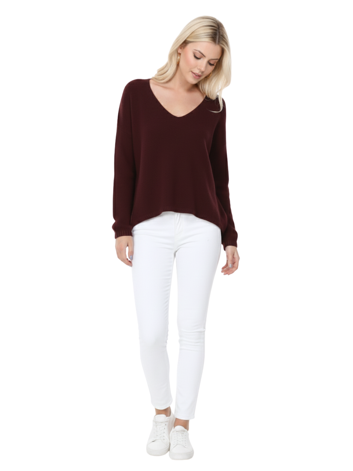 Wide V-Neck Oversized Sweater Top with Side Slit MK8219 (S-L)