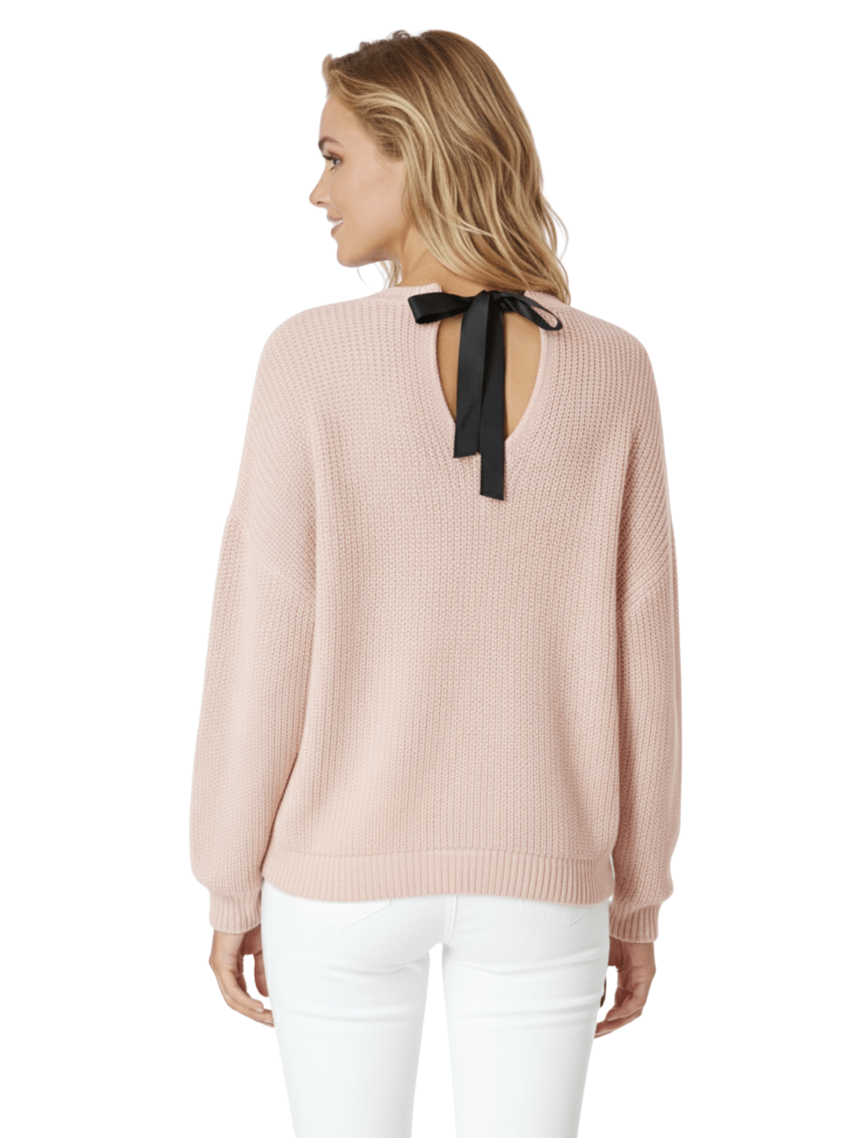 Waffle Stitch Bat Wing Bow Back Pullover Sweater MK8224 (S-L)