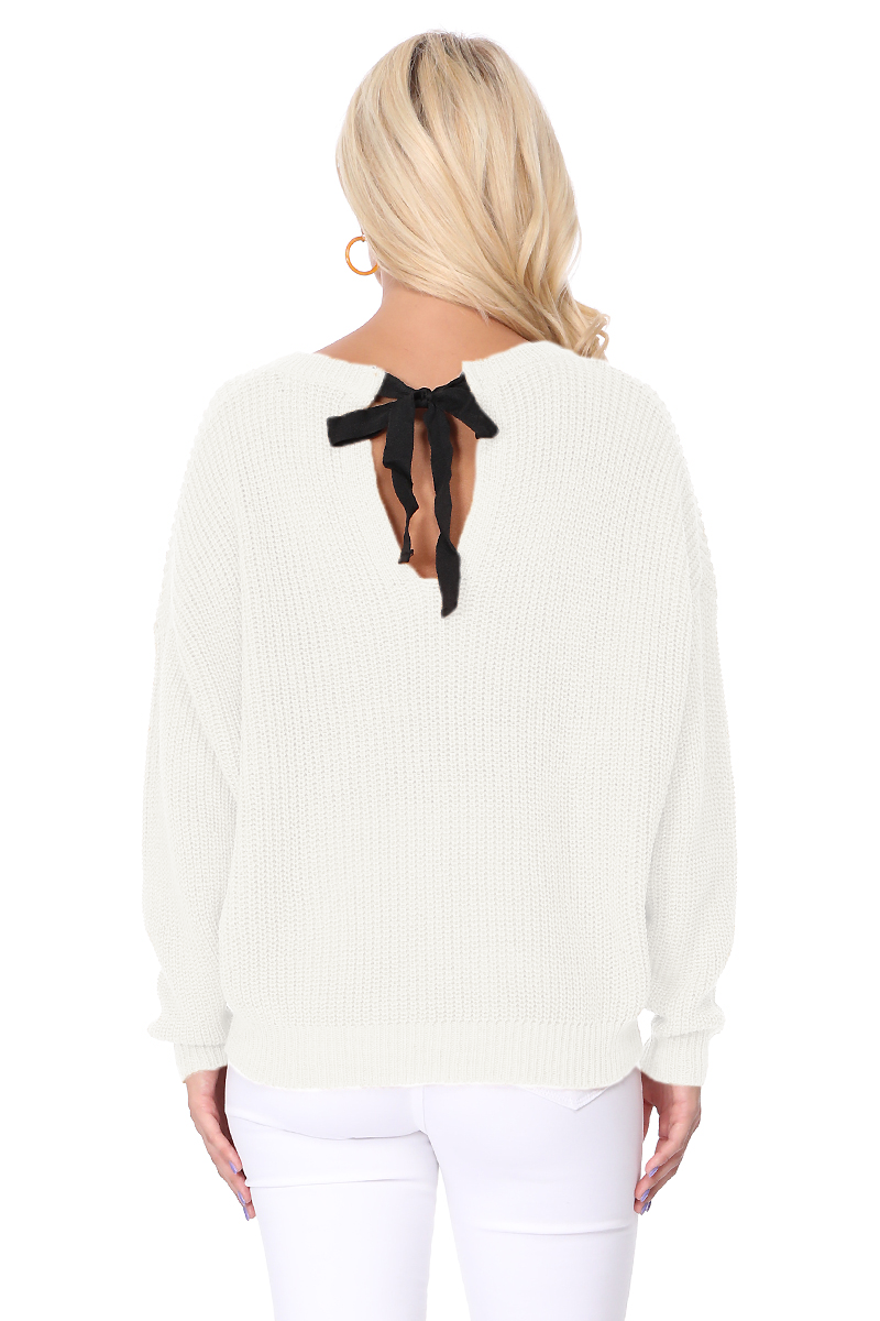 Waffle Stitch Bat Wing Bow Back Pullover Sweater MK8224 (S-L)