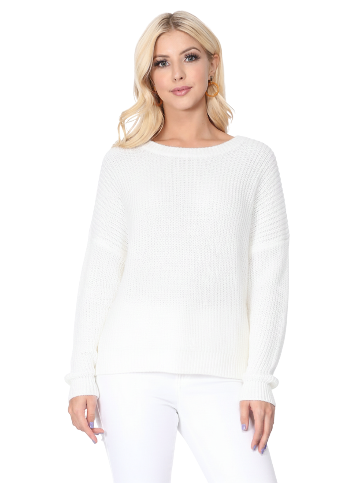 Waffle Stitch Bat Wing Bow Back Pullover Sweater MK8224 (S-L)