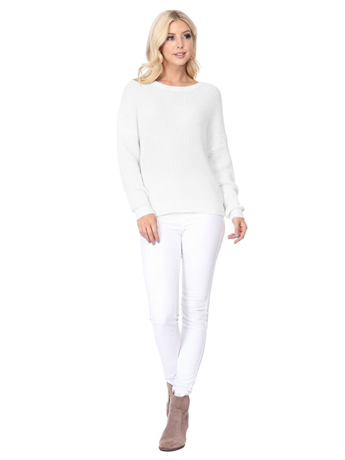 Waffle Stitch Bat Wing Bow Back Pullover Sweater MK8224 (S-L)