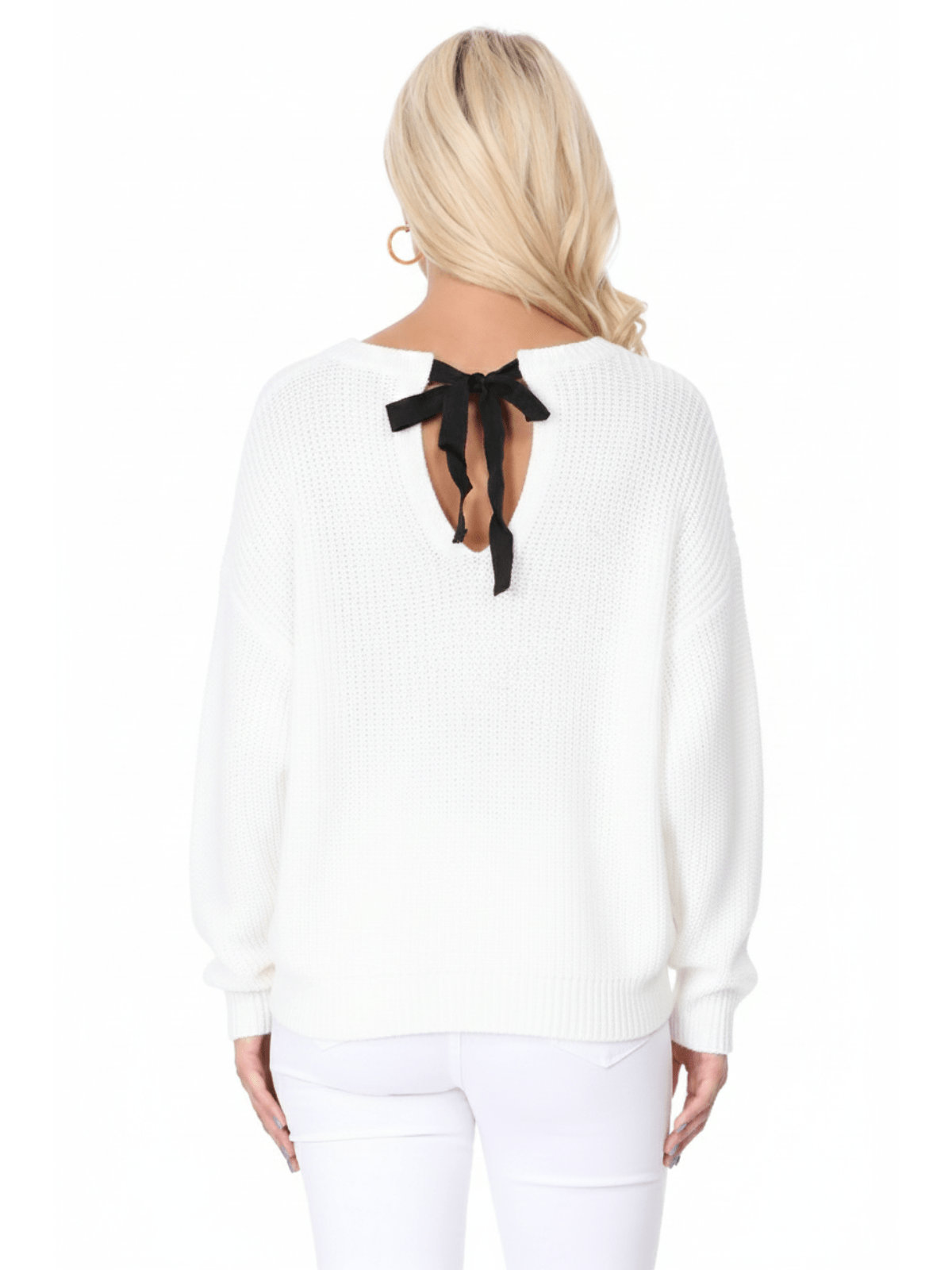 Waffle Stitch Bat Wing Bow Back Pullover Sweater MK8224 (S-L)