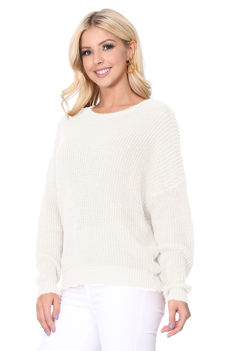 Waffle Stitch Bat Wing Bow Back Pullover Sweater MK8224 (S-L)