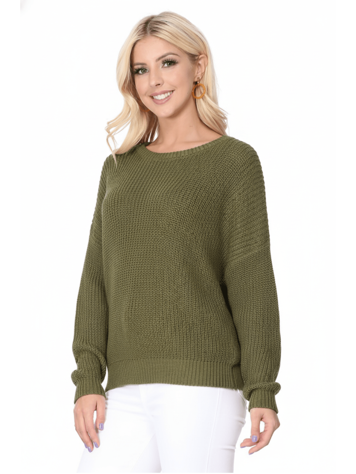 Waffle Stitch Bat Wing Bow Back Pullover Sweater MK8224 (S-L)