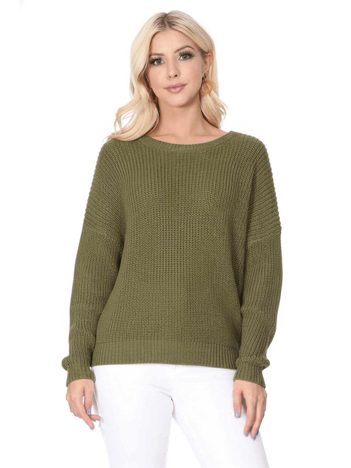 Waffle Stitch Bat Wing Bow Back Pullover Sweater MK8224 (S-L)