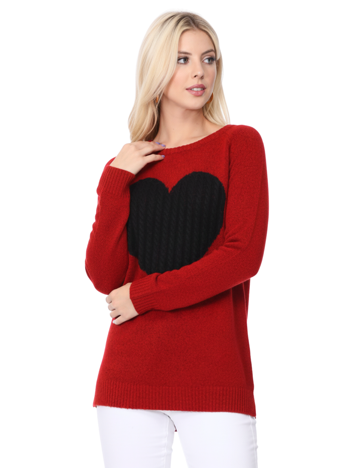 Cozy Heart Jacquard Round Neck Pullover Sweater MK8236 (S-L)