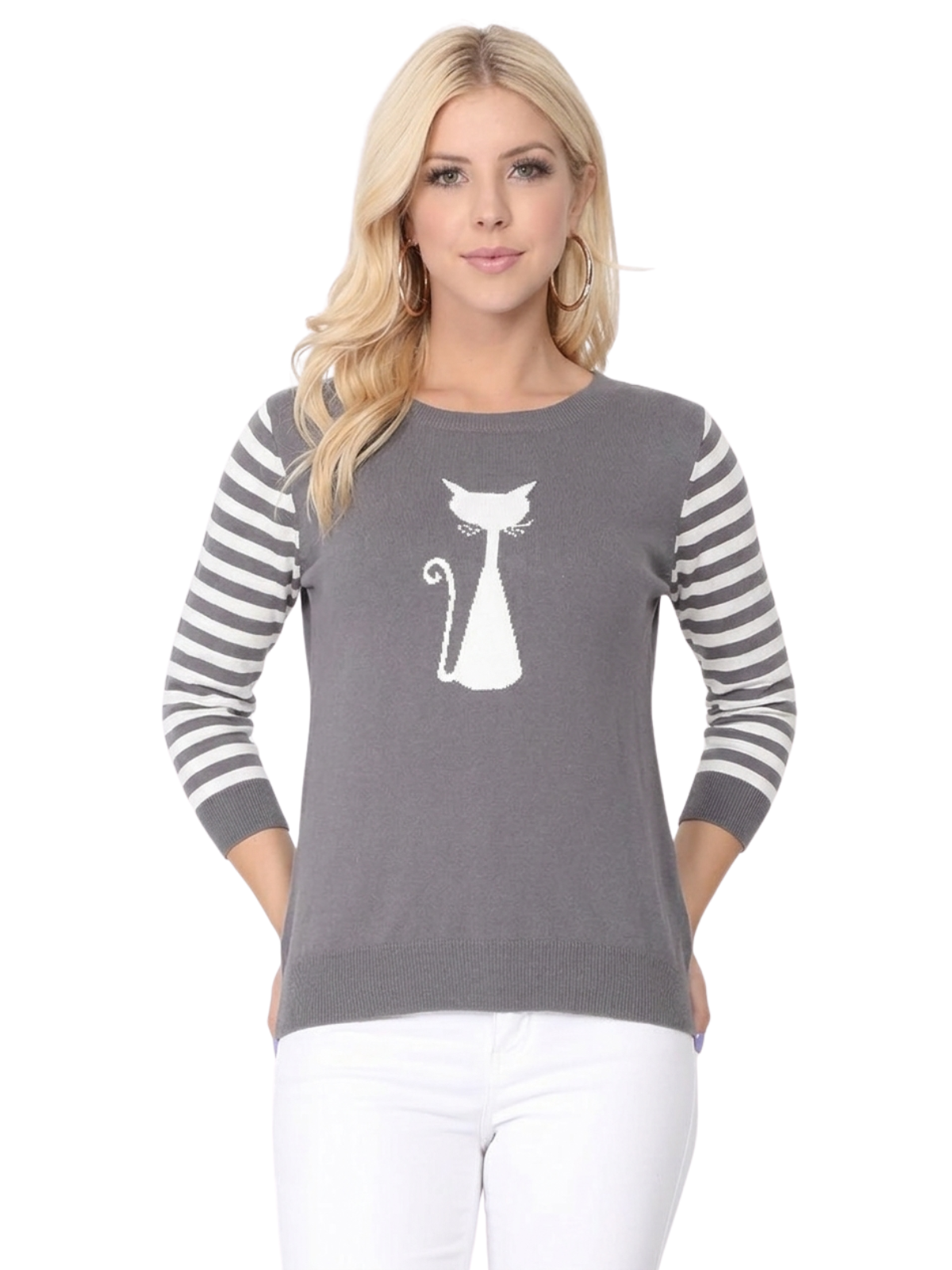 Cat Jacquard Cotton Sweater Top MK8249 (S-L)