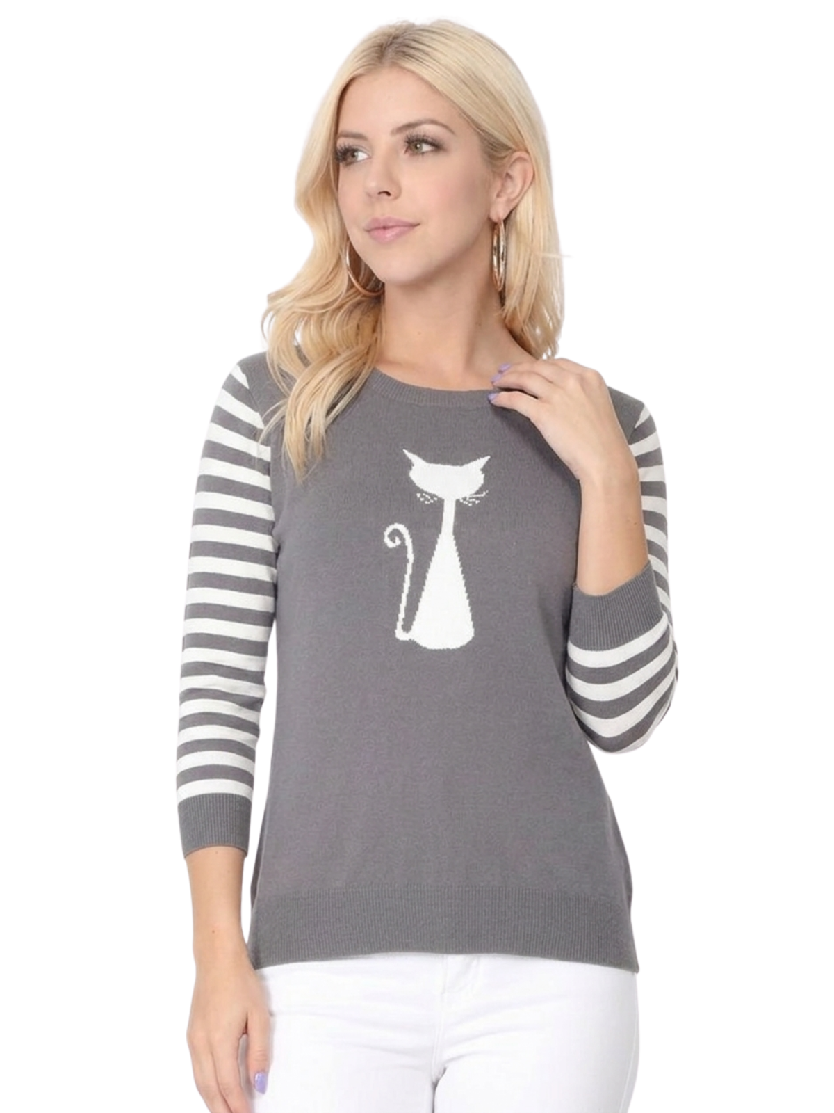 Cat Jacquard Cotton Sweater Top MK8249 (S-L)