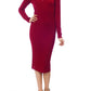 V-Neck Sheer Ribbed Knit Long Sleeve Sweater Dress MK8007 (S-L)