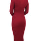 V-Neck Sheer Ribbed Knit Long Sleeve Sweater Dress MK8007 (S-L)