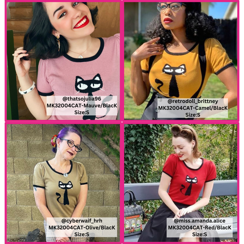 Short Sleeve Crewneck Cat Print Casual T-Shirt Sweater MK32004CAT (S-L)