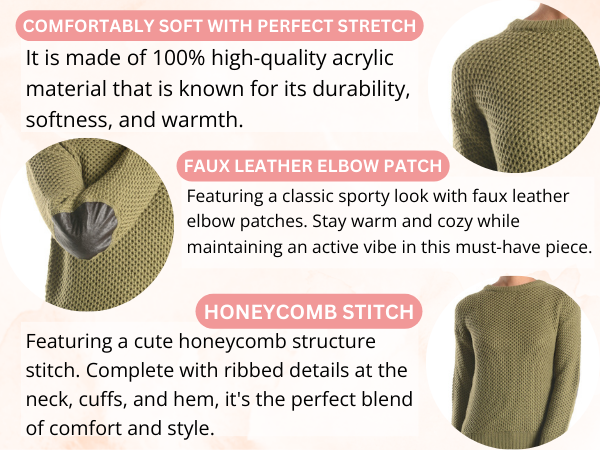 Honeycomb Stitch Sweater Top with Elbow Patch MK3354 (S-L)