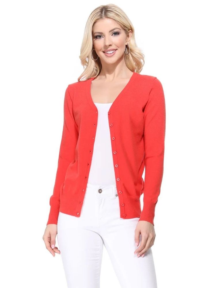 Women V-Neck Button Down Knit Cardigan Sweater MK5178 (S-XL)