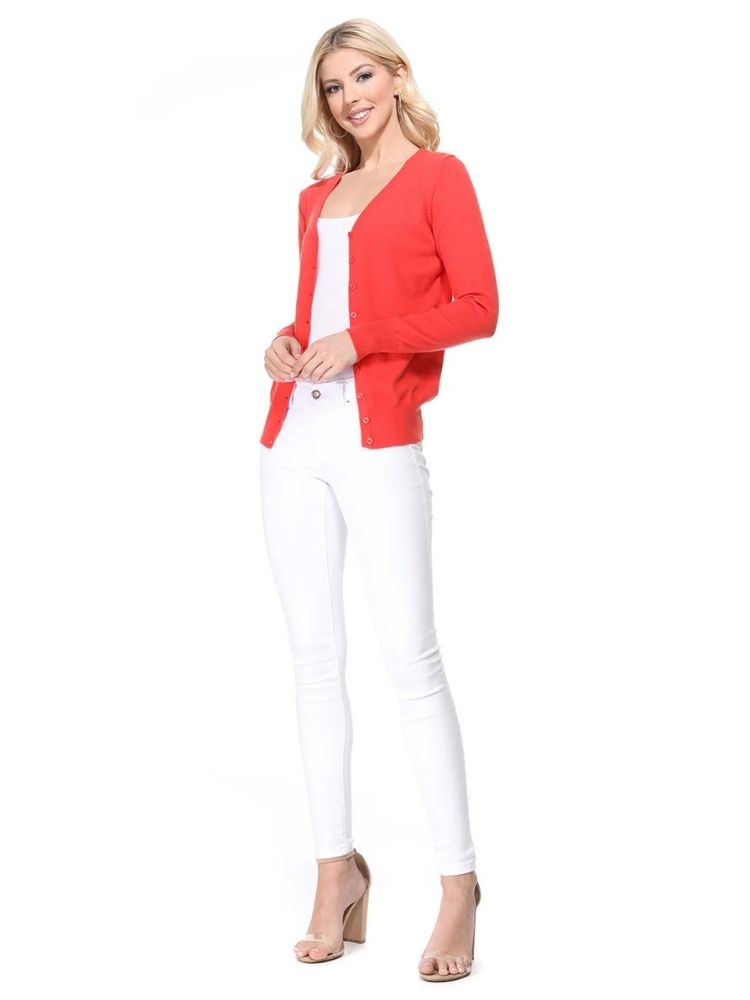 Women V-Neck Button Down Knit Cardigan Sweater MK5178 (S-XL)