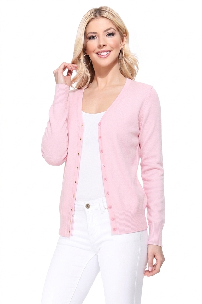 Women V-Neck Button Down Knit Cardigan Sweater MK5178 (S-XL)