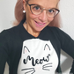 Women's Meow Cat Classic Contrast Collar Short Sleeve Casual Pullover Sweater MK3591MEOW (S-L)